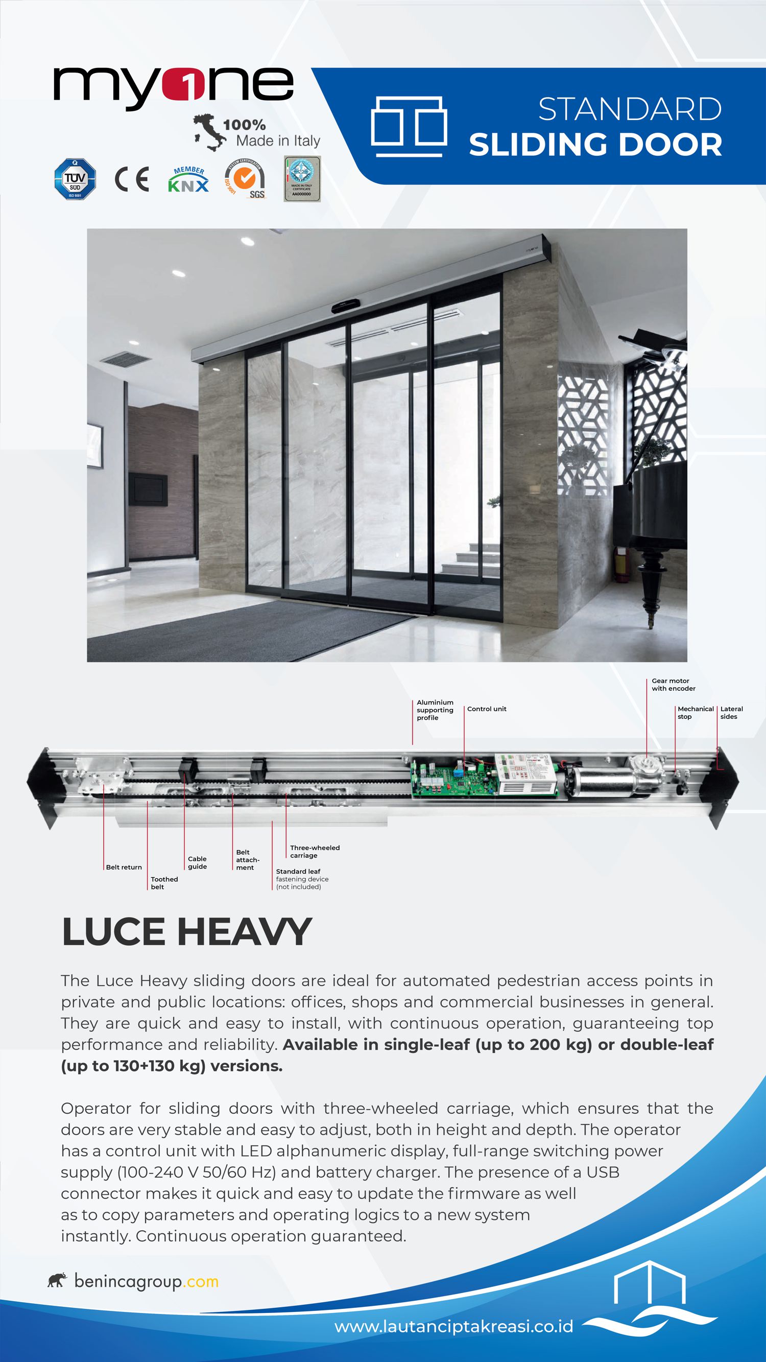 Beninca MyOne Luce Heavy Sliding Door